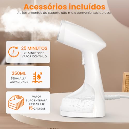 QFUN 127V Vaporizador de Roupas e Passadeira a Vapor Portátil 2 em 1 1200W – Aquece em 30s, Kit Viagem com Acessórios, Funciona como Ferro a Vapor Portátil