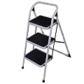 Home Use 3-Step Short Handrail Iron Ladder Folding Step Stool Stepladders Home and Kitchen Step Ladder Anti-Slip Sturdy and Wide Pedal Ladders 330lbs Capacity Space Saving