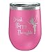 Drink Happy Thoughts | Insulated Stainless Steel Wine Tumbler with Lid | Cup for Hot and Cold Drinks with Graphics | Tinkerbell Lover Gift | Fairy Gifts | By Laser Etchpressions | 12 oz Pink