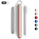 SaferSeas Premium Reusable Collapsible Straws with Case Metal Straws with Case Collapsible Reusable Straws Stainless Steel Foldable Metal Straws with Case Folding Straw Final Straw Reusable Straw