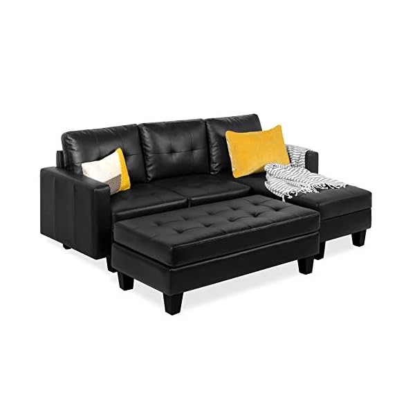 Best Choice Products Tufted Faux Leather 3 Seat L Shape Sectional Sofa Couch Set W Chaise Lounge Ottoman Coffee Table Home Admiring