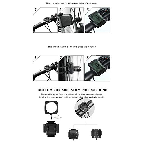 DEALPEAK Wired/Wireless Bicycle Bike Speedometer Odometer Multi Functional Cycle Bike Computer with Waterproof Backlight Display Speed Tracking for Riding Cycling (Wired Type)