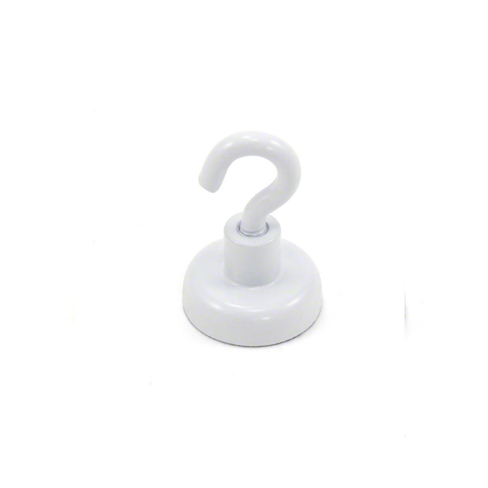 FIRST4MAGNETS White Painted Neodymium Hook Magnet with M4 Hook for Fridge, Whiteboard, Noticeboard, Filing Cabinet or Office - 20mm Diameter x 30.5mm High - 16.5kg Pull
