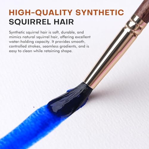 Fuumuui 10Pcs Professional Watercolour Brushes, Synthetic Squirrel Hair Brush Set Variety Shapes with Round Pointed, Flat, Cat's Tongue, Dagger for Watercolour Acrylic Gouache Inks Painting