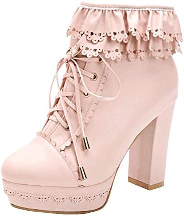 Amazon Zlx ロリータシューズ 厚底靴 ゴスロリ 厚底ブーツ お嬢様風 ピンク ブーツ ブーティ ロリータ靴 ヒール10cm ハイヒール Cos靴 ロリータ シューズ バッグ