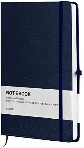 Classic Notebook Journal with Pen Loop, UERMEI Hardcover Leather Notebook with Blank Paper, 8.4 x 5.7 in, Blue