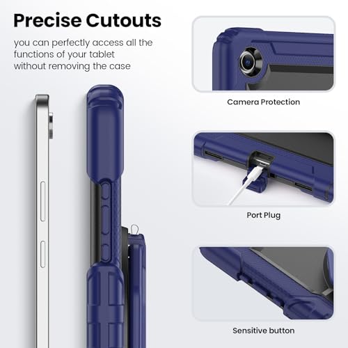 Sanyetral Galaxy Tab A11+ Case, Heavy Duty Case for Samsung Galaxy Tab A11 Plus/A9 Plus 11'' 2025/2023, with Screen Protector, 360 Rotating Stand and Pencil Holder (Black + Navy Blue)