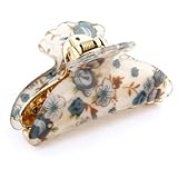 uxcell Woman Dark Blue Florals Pattern Plastic Hair Claw Clip Barrette Clamp 7cm Long