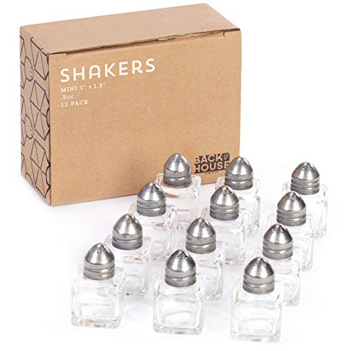 12-pack of Mini Spice Shakers, Salt & Pepper, Spices, Seasonings - 1" x 1.5" Stainless Steel Top & Glass Cube Body Jars - Holds .5oz - Small, Personal, Travel Restaurant & Home Kitchen Supplies