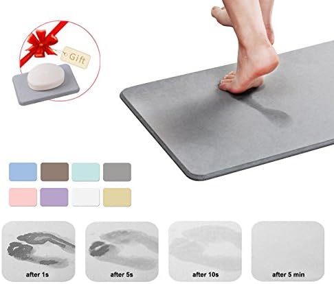 Diatomite Bath Mat Fast Drying Floor Mat by Diatomaceous Non Slip Earth Mat (Gray, 23.6''x15.3'')