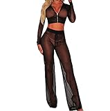 RUEWEY Women See Through Sheer Mesh Bandage Two