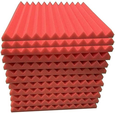 12Pcs Soundproofing Studio Foam Panels Big Size, Crylee Acoustic Foam Wedge Tiles Fireproof Sound Stop Absorption Sponge Studio KTV Soundproof Treatment Paint Pads Paper Wall Sticker (Red)