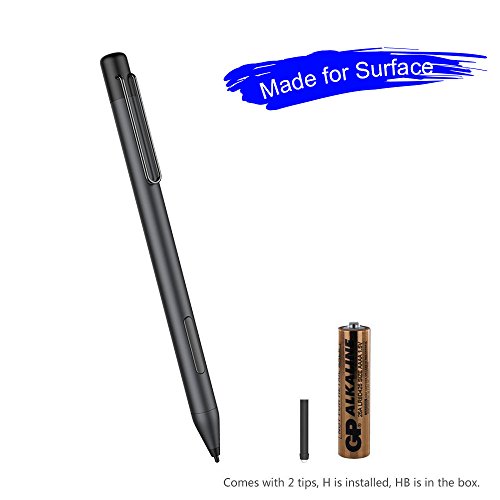 Surface Pen, Surface Stylus Pen with 1024 Levels of Pressure Sensitivity and Aluminum Body for Microsoft Surface Pro 2017, Surface Pro 4, Surface Pro 3, Surface 3/Including AAAA Battery & 2 Pen Tips