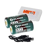2 Pack: Olight ORBC-163C06 650mAh 3.7V RCR123A / 16340 USB Rechargeable Li-ion Batteries w/Charging Cables & LumenTac Battery Organizer