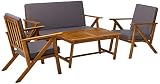 Christopher Knight Home 300251 Manarola 4-Piece Outdoor Acacia Wood Chat Set | in Teak Finish/Grey
