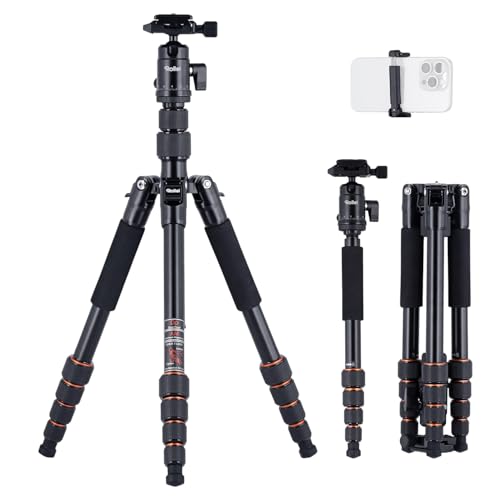 Rollei Compact Traveler No.1 Schwarz, 145cm Stativ Kamera Kompakt Leichtes Reisestativ aus Aluminium Fotostativ mit Kugelkopf Arca Swiss Kompatibel Kamerastativ & Einbeinstativ für DSLR und Smartphone