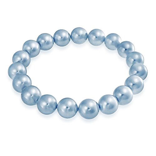 Round Light Blue Simulated Pearl Stretch Bracelet 10mm