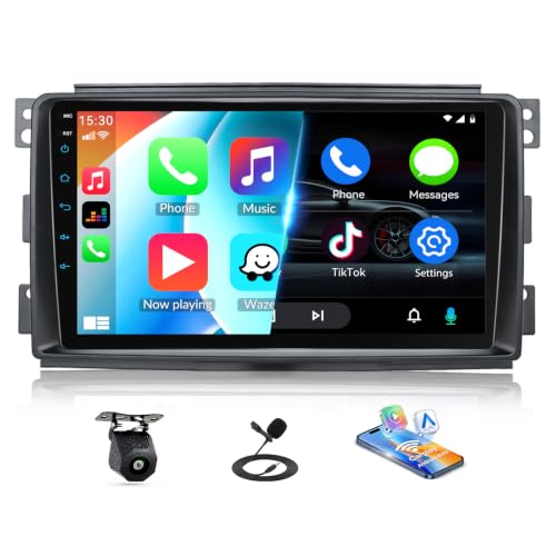SIXWIN Autoradio per Mercedes Benz Smart 451 Fortwo 2005-2010, 9 Pollici IPS HD Schermo con CarPlay Wireless e Android Auto, Mirror Link, Vi-Link, Bluetooth, FM RDS, DSP, SWC e Telecamera