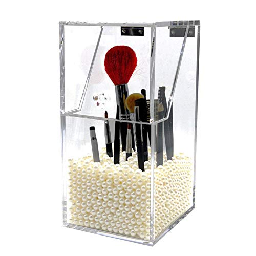 YAH Clear Makeup Pearls Box Cosmetic Storage Case Makeup Brushes Pencil Dustproof Holder with Pearls Lipstick Nail Polish Makeup DIY Tools Organizer