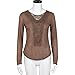 Women's T-Shirt,Laimeng Slub Cotton Loose Long Sleeve Tops Blouse Shirt Casual Hollow Crochet T-Shirt (M, Coffee)
