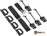 The Atomic Bear Kit of 11 Attachments for 1" Webbing Molle Bags, Tactical Backpack, Tactical Vest - 4 Grimlock Locking D-Ring Carabiner Clips - 4 Molle Elastic Strings - 2 Straps 4" MOD Tac Tie