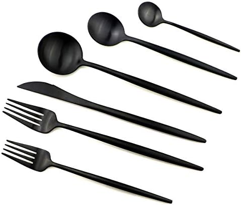24 Pcs Luxury Silverware Set, 18/10 Stainless Steel Black Flatware Sets Matte Kitcten Home Dinnerware Cutlery Set Tableware Utensil Set Service for 4 with Knife Spoon Fork