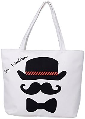 Kmool Canvas Tote Bag for Shopping, Bookes, Beach items and Daily Trip (mustache)