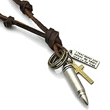 Sirius Jewelry Men's Necklace Vintage Bullet Cross Pendant Leather Chain Necklace