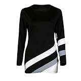 WensLTD Autumn&Winter Womens Sexy Stripe Splice Long Sleeve Round Neck Pullover Blouse Tops T Shirt (XL, Black)