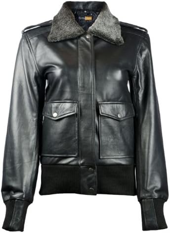 FactoryExtreme Sundance Shearling Womens Black Bomber Leather Jacket, XX-Large, Black