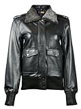 FactoryExtreme Sundance Shearling Womens Black Bomber Leather Jacket, Medium, Black