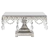 Amalfi Decor 12 Inch Square Cake Stand, Dessert Cupcake Pastry Candy Display Plate for Wedding Event Birthday Party, Metal Pedestal Holder with Crystals, Silver