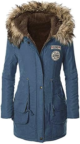 XINGONGCHENG Womens Winter Warm Hooded Faux Fur Lined Parka Jacket Drawstring Long Coats Army Blue XXL