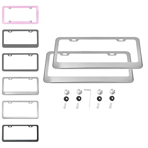 Ibetter 2 PCS Thick Stainless Steel Polish Mirror License Plate Frames, Car Licence Plate Holder Covers with Bolts, Washers and Screw Caps for US Standard (2 Holes Silver) - Thumbnail 7