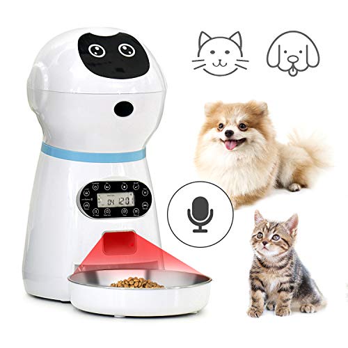 VinDox Automatic Cat Feeder, Pet Automatic Food Dispenser with Stainless Steel Food Bowl, Designed for Cat and Dogs, Portion Control & Voice Recording, Timer Programmable Up to 4 Meals a Day