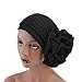 Luxury Stretchable Glitter Flower Chemo Beanie Hair Loss Turban (Black)
