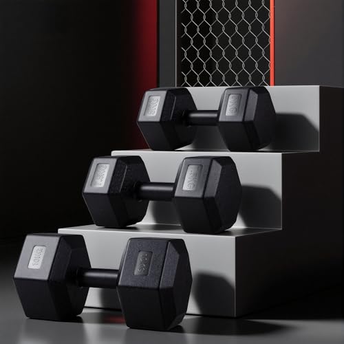 Set de Mancuernas Hexagonales， 10 kg/20lb , 15 kg/30lb y 20 kg/40lb， Set de Mancuernas de Hierro Fundido con Recubrimiento de Caucho, Mango Antideslizante . Ideales para Tonificación, Fuerza y Resistencia.