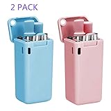 Collapsible Reusable Stainless Steel Straw, Foldable Drinking Straws Food-Grade Portable Straw Set with Hard Case Holder Cleaning Brush Keyring for Travel, Household, Outdoor (Blue and Pink)