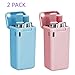 Collapsible Reusable Stainless Steel Straw, Foldable Drinking Straws Food-Grade Portable Straw Set with Hard Case Holder Cleaning Brush Keyring for Travel, Household, Outdoor (Blue and Pink)