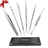 Blackhead Remover, Chimocee 6PCS Pimple Comedone Extractor Tool, Blackhead Whitehead Blemish and Splinter Best Acne Zit Removal Tool for Risk Free Nose Face, A Gift Box with Mirror