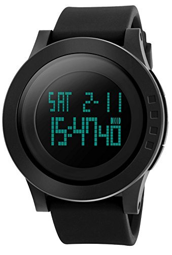 My-Watch Men\'s Digital Watch Black Waterproof Sport Timing Multifunctional Stopwatches 12H/24H Wrist with LED Back Light Large Face