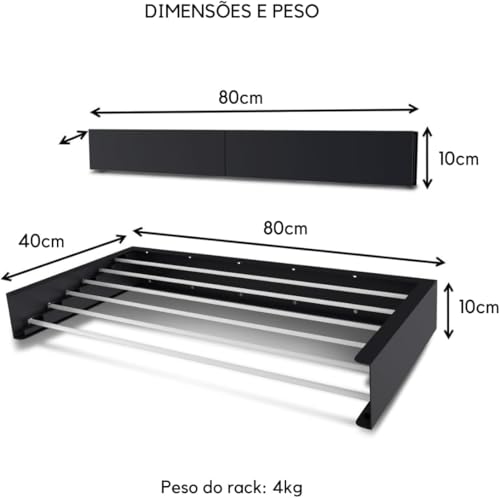 Varal de Parede Magico Dobrável Retrátil 80cm 5 Varetas Recolhível Invisível Mágico Roupas Apartamento Espaço Pequeno