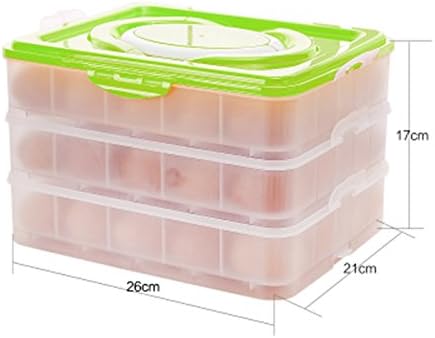 Three-layers Eggs Storage Container Holder Box Covered Egg Dispenser with Handle for Refrigerator 60-egg Capacity (Green)