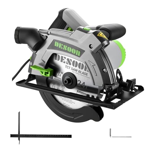 DESOON Sega Circolare da 1600 W con Guida Laser, Include Guida Parallela e 2 Lame da Seghetto (185 mm, 24T e 40T), 5500 Giri/min, Profondità di Taglio 65 mm (90°) e 43 mm (45°), per Taglio Legno