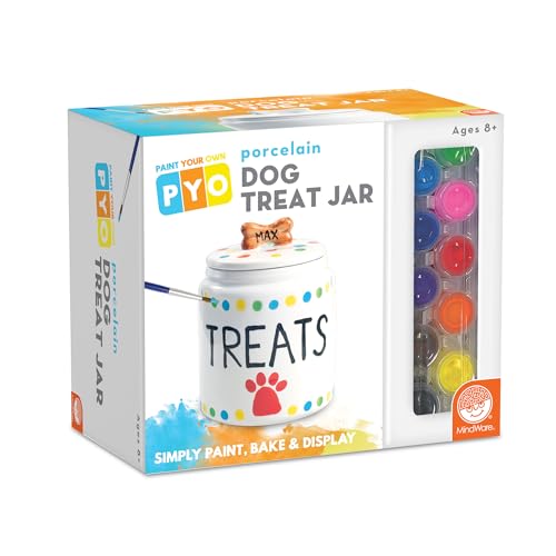 MindWare Paint Your Own Porcelain: Dog Treat Jar Craft Kit - Includes Porcelain Dog Treat jar, 12 Bright Colors of Porcelain Paint, 2 paintbrushes and Painting Guide