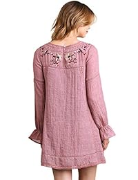 Umgee Vestido de manga larga bordado floral para mujer