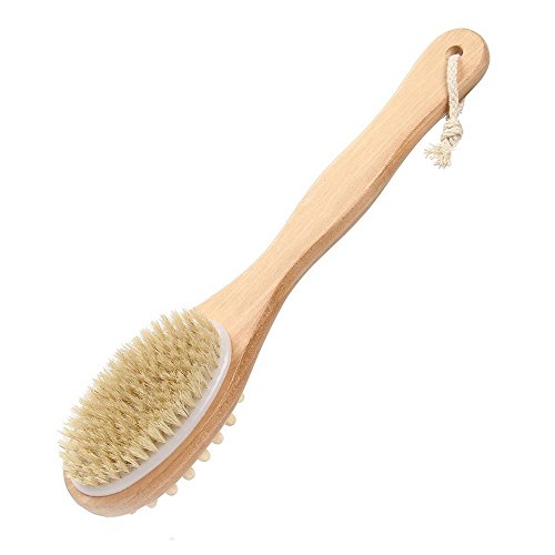 Long Wooden Handle Back Rubs Massager Bath Brush Dual Head - Thumbnail 4