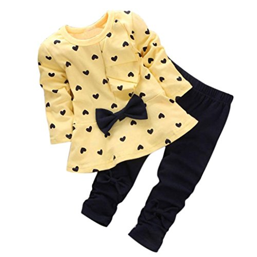 TRENDINAO Newborn Baby Girls Clothes Sets Heart-shaped Print Bow Kids T Shirts & Pants