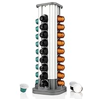 Miusco Nespresso Coffee Pod Capsule Holder, 40 Capsule Capacity, Coffee Capsule Rack, 360-Degree Rotating Carousel, Aluminum