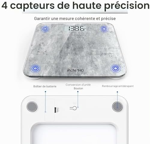 Pèse-personne numérique pour poids corporel, affichage LED, béton